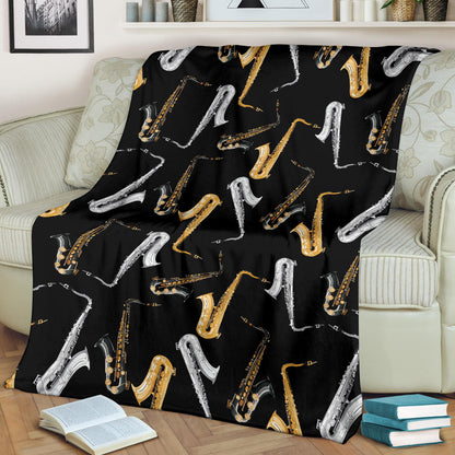Saxophone Pattern Print Design 01 Premium Blanket