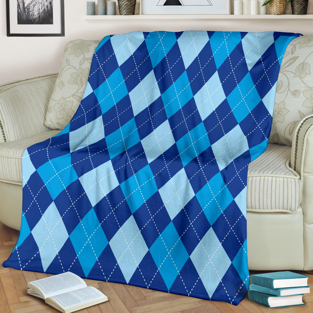 Argyle Blue Pattern Print Design 02 Premium Blanket