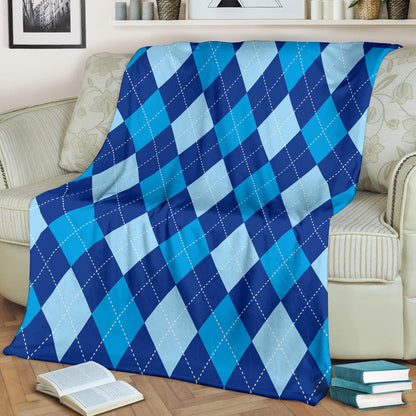Argyle Blue Pattern Print Design 02 Premium Blanket