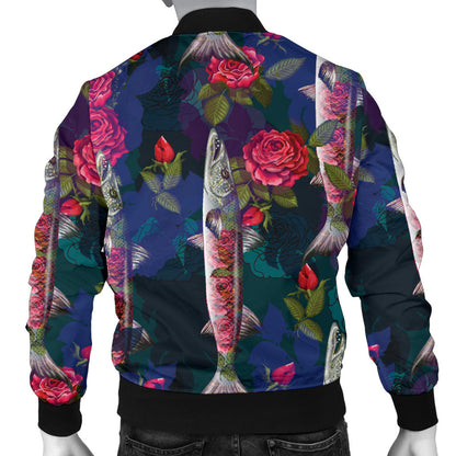 Barracuda with Folwer Pattern Print Design 01 Men Bomber Jacket