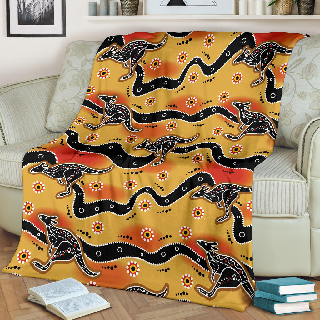 Kangaroos Aboriginal Pattern Print Design 06 Premium Blanket