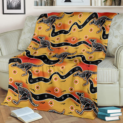 Kangaroos Aboriginal Pattern Print Design 06 Premium Blanket
