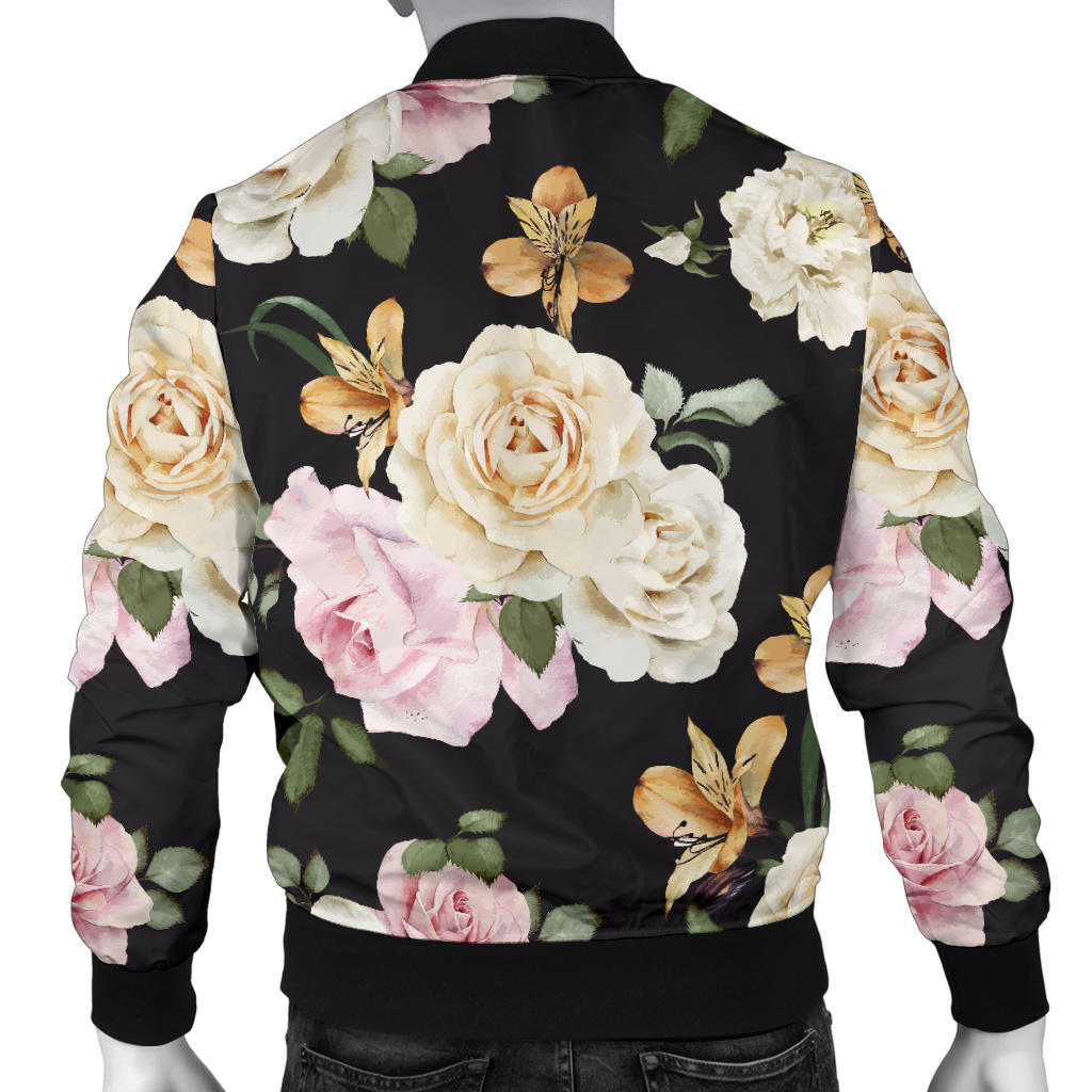 Rose Pattern Print Design A01 Men Bomber Jacket