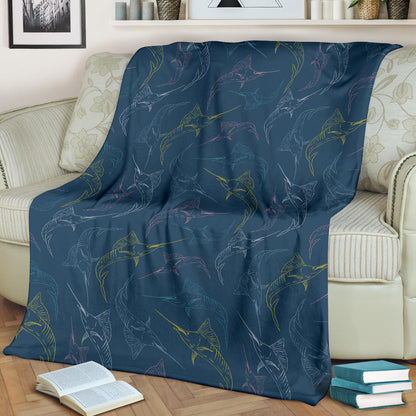 Swordfish Pattern Print Design 02 Premium Blanket