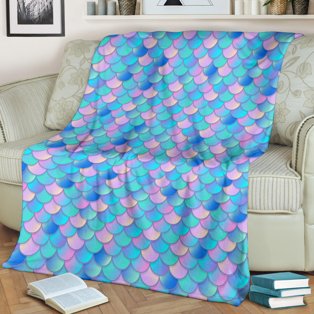 Mermaid Scales Pastel Pattern Print Design 07 Premium Blanket