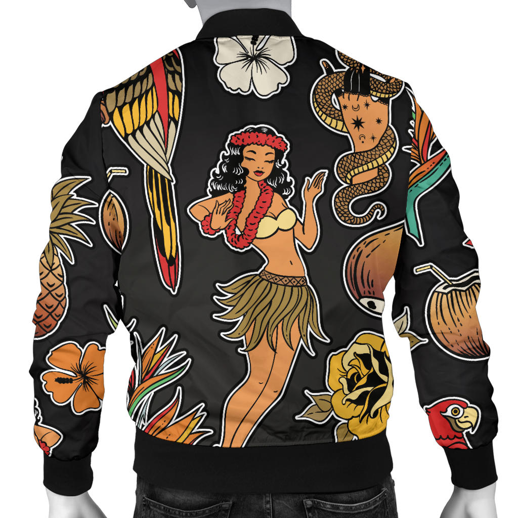 Hula Dancers Hawaiian Style Pattern Print Design 02 Men Bomber Jacket
