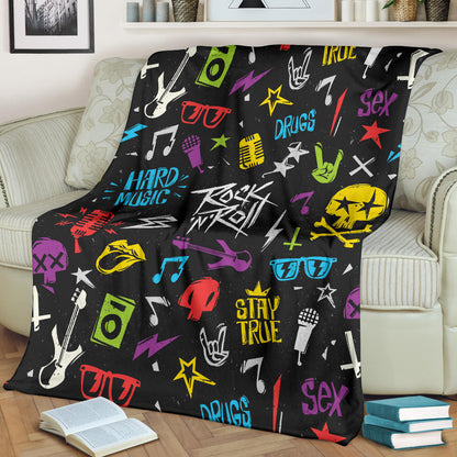 Rock and Roll Pattern Print Design A02 Premium Blanket