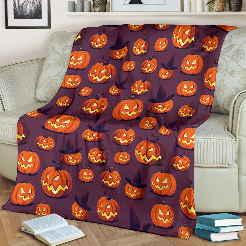 Halloween Pumpkin Pattern Print Design 03 Premium Blanket