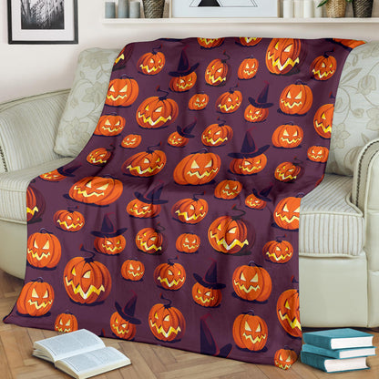 Halloween Pumpkin Pattern Print Design 03 Premium Blanket