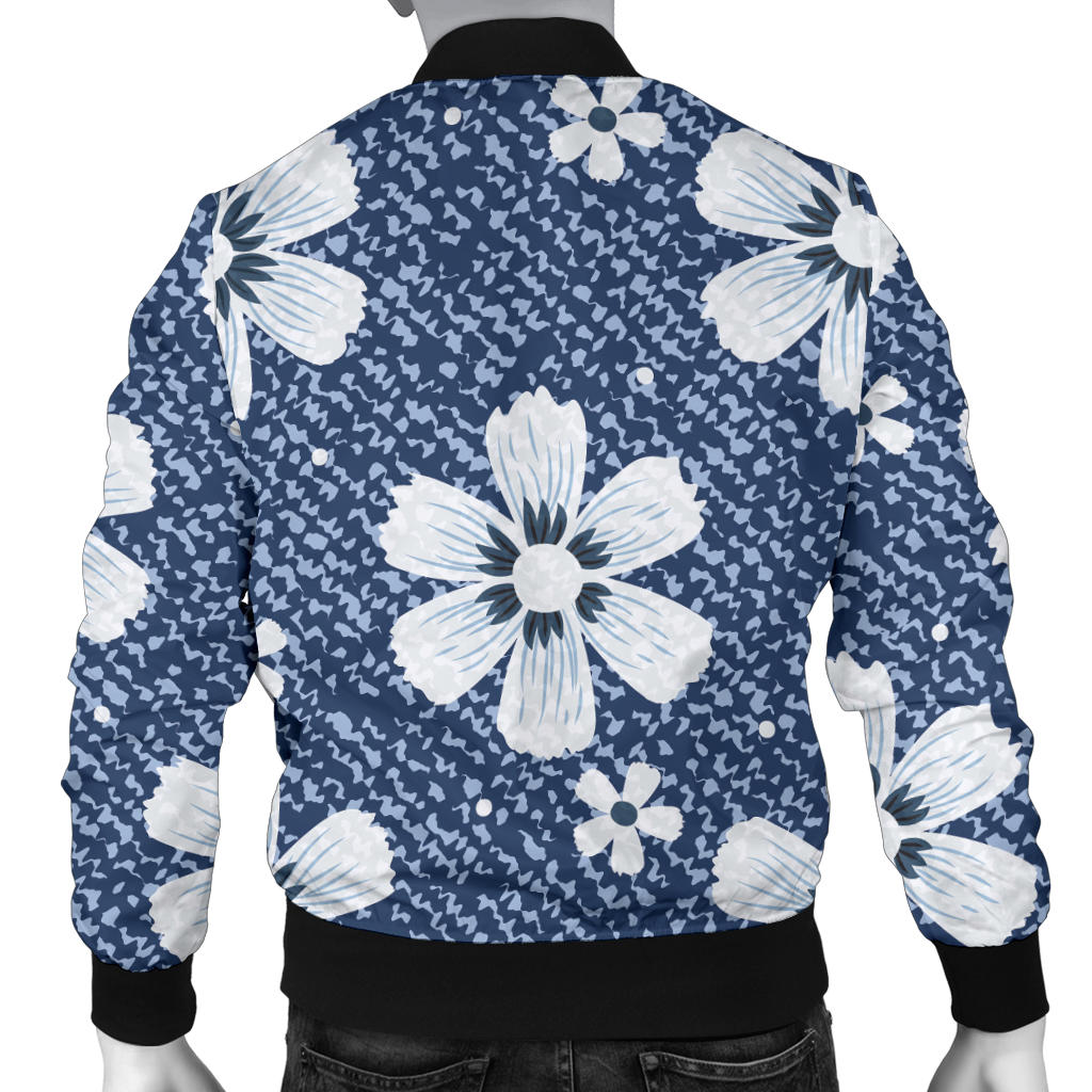 Jean Flower Pattern Print Design 03 Men Bomber Jacket