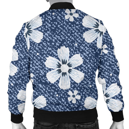 Jean Flower Pattern Print Design 03 Men Bomber Jacket