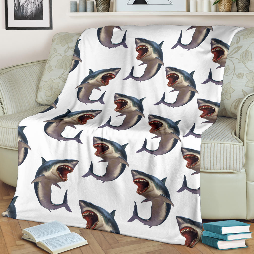 Great White Shark Pattern Print Design 03 Premium Blanket