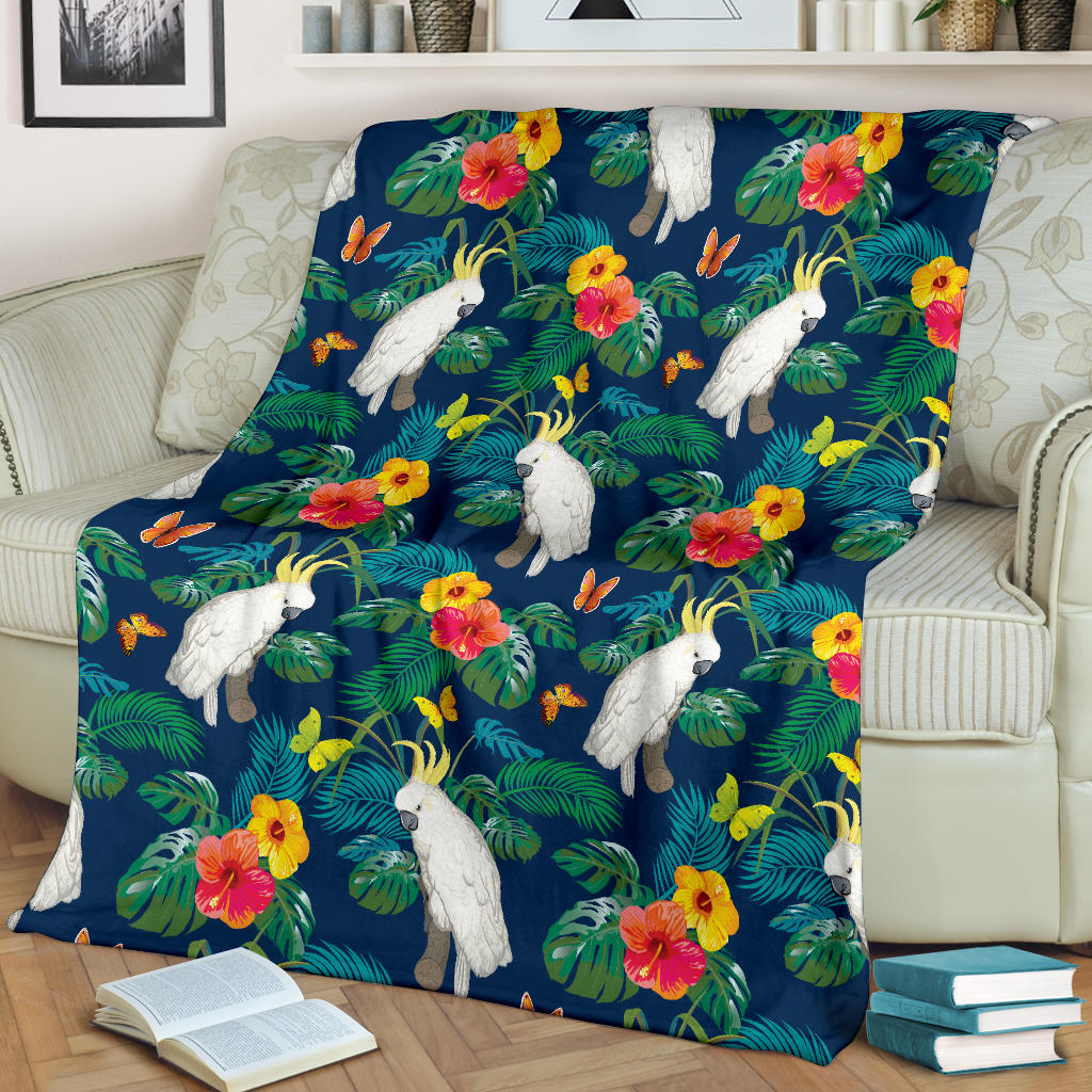 Cockatoo Tropical Pattern Print Design 02 Premium Blanket