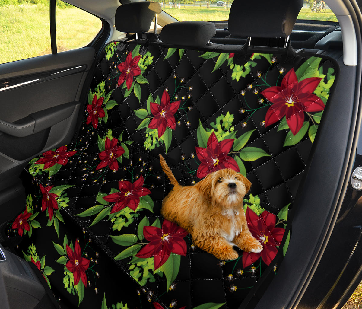 Poinsettia Pattern Print Design A01 Rear Dog Car Seat Cover Hammock