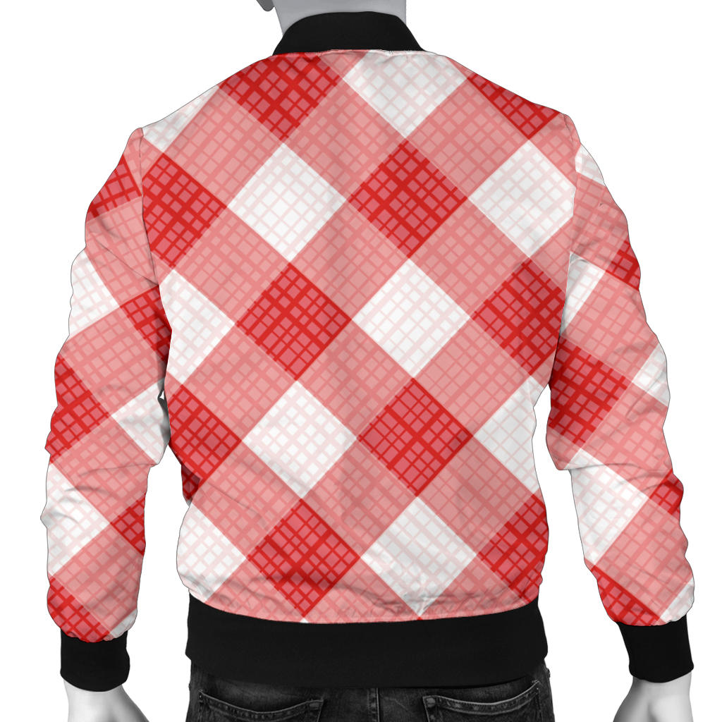 Gingham Red Pattern Print Design 01 Men Bomber Jacket