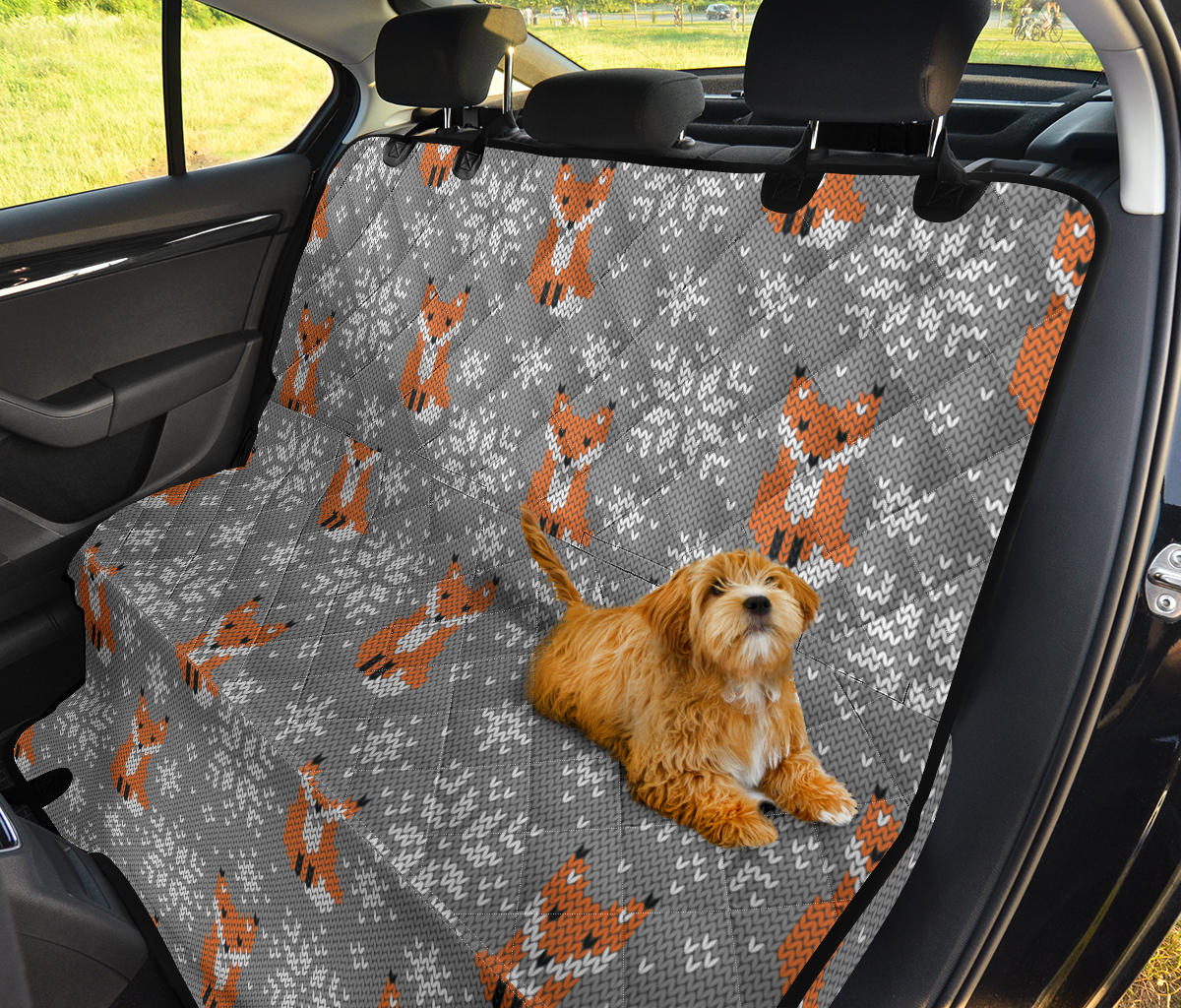 Knit Red Fox Pattern Print Design 02 Rear Dog Car Seat Cover Hammock