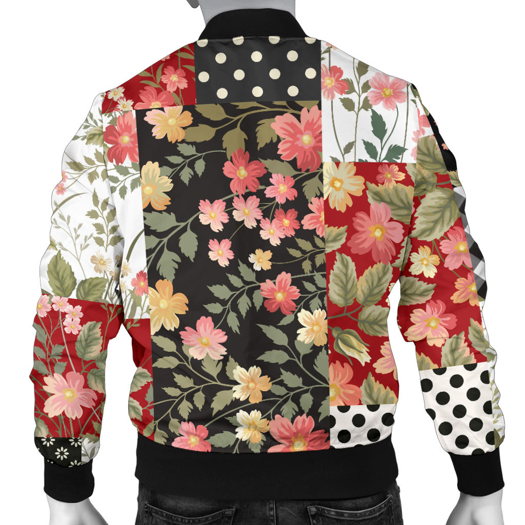Patchwork Flower Pattern Print Design 03 Men Bomber Jacket
