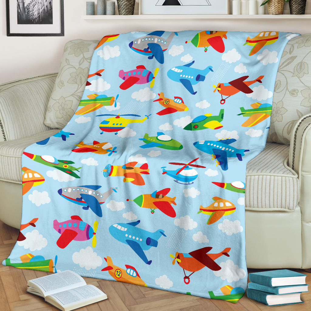 Airplane Colorful Pattern Print Design 01 Premium Blanket