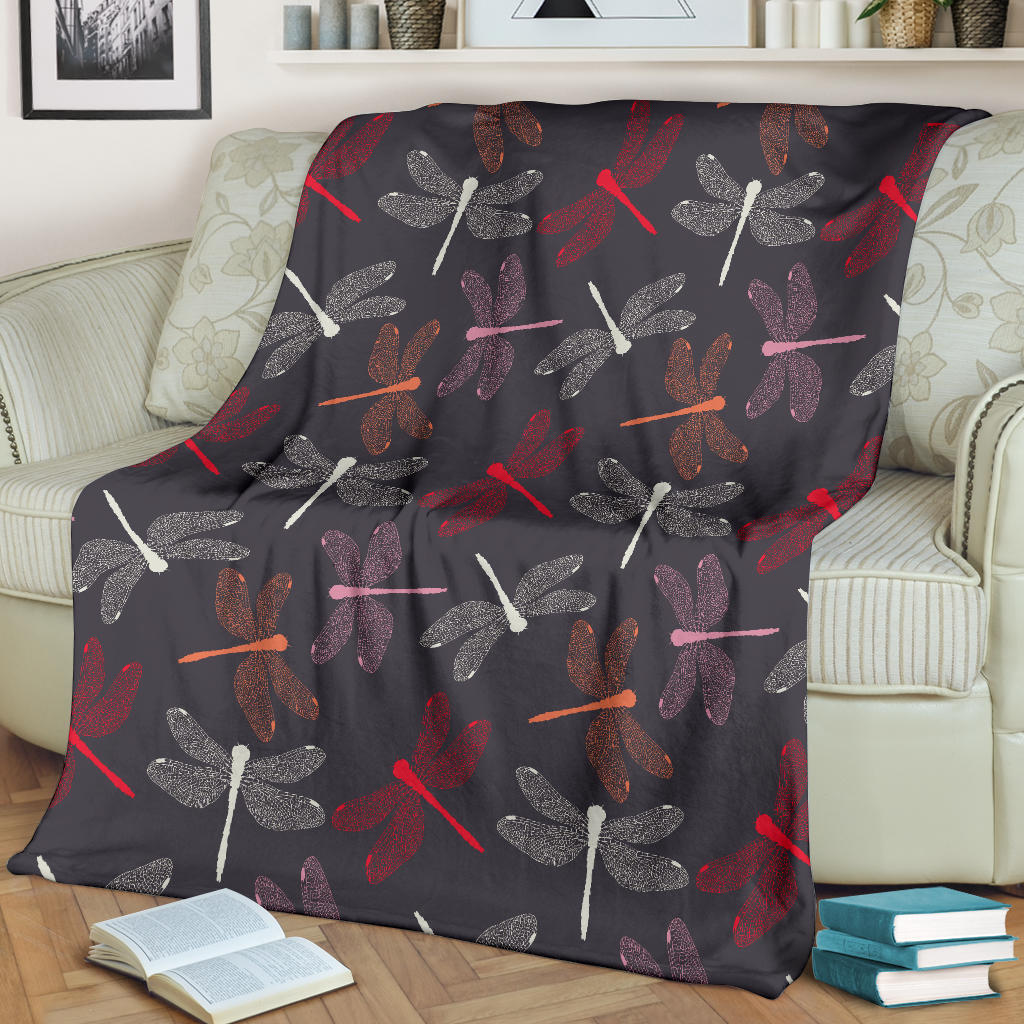 Dragonfly Pattern Print Design 01 Premium Blanket