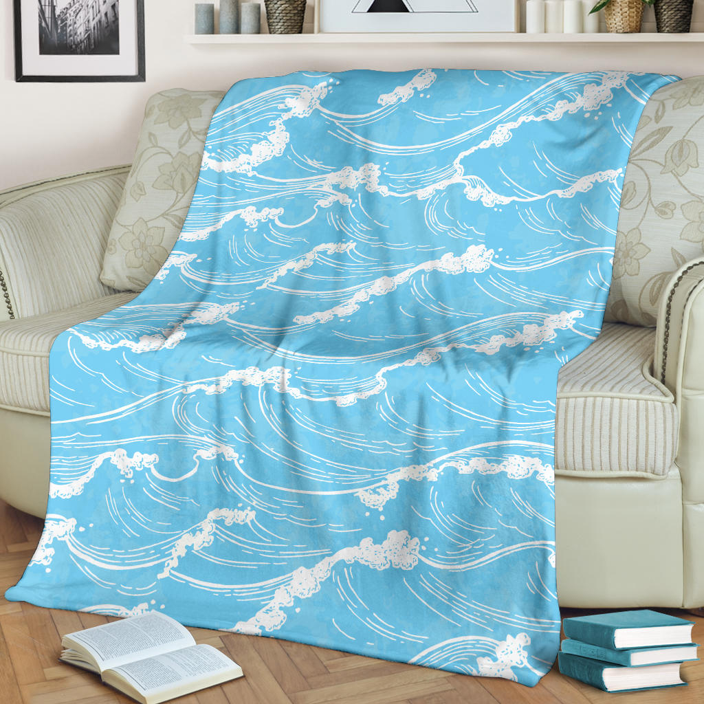 Ocean Wave Pattern Print Design A01 Premium Blanket