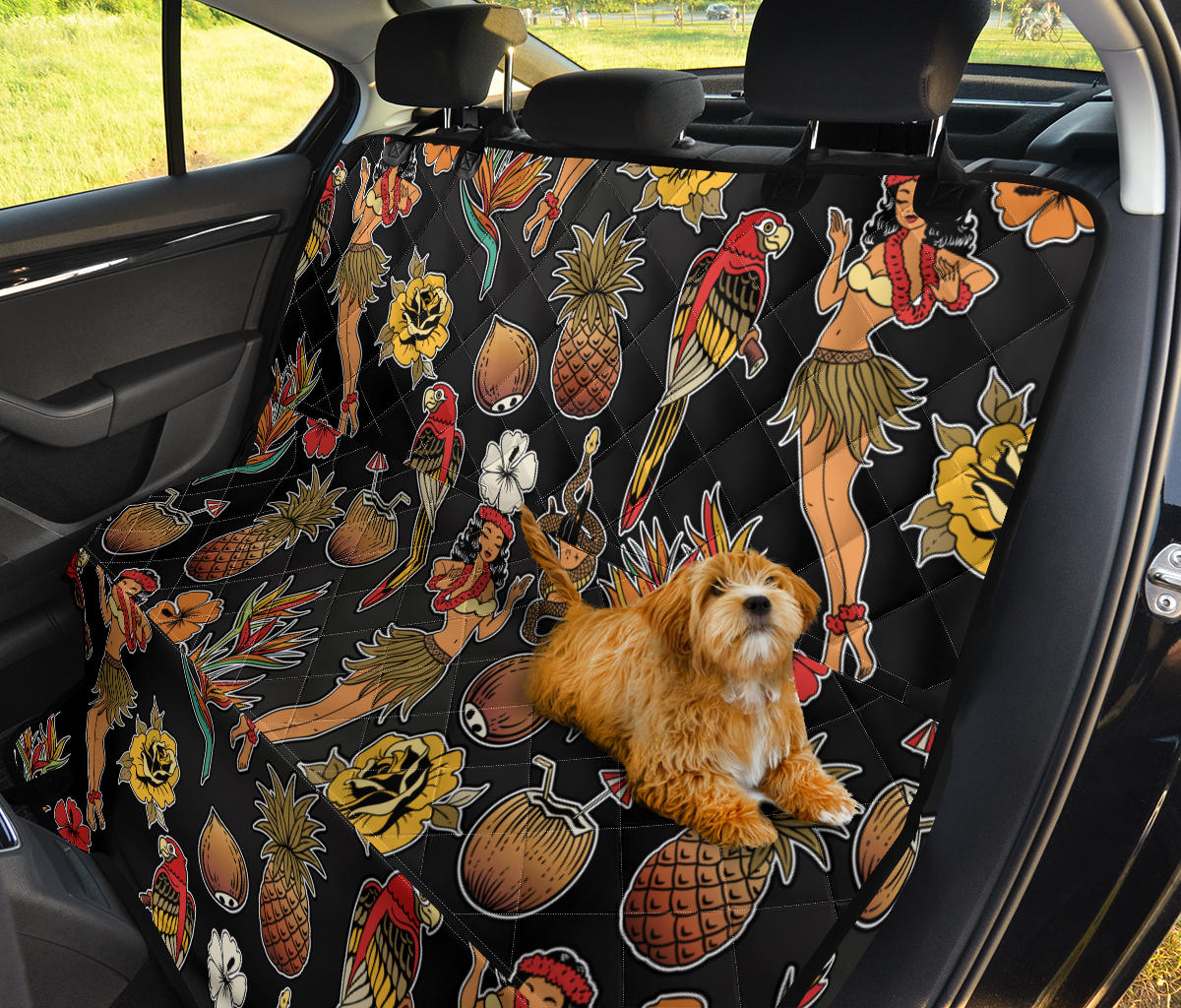 Hula Dancers Hawaiian Style Pattern Print Design 02 Rear Dog Car Seat Cover Hammock