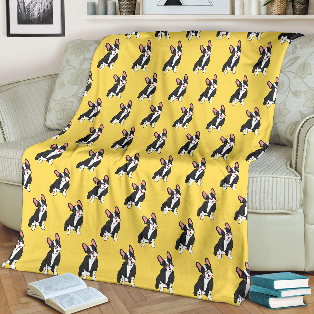 Boston Terrier Pattern Print Design 06 Premium Blanket
