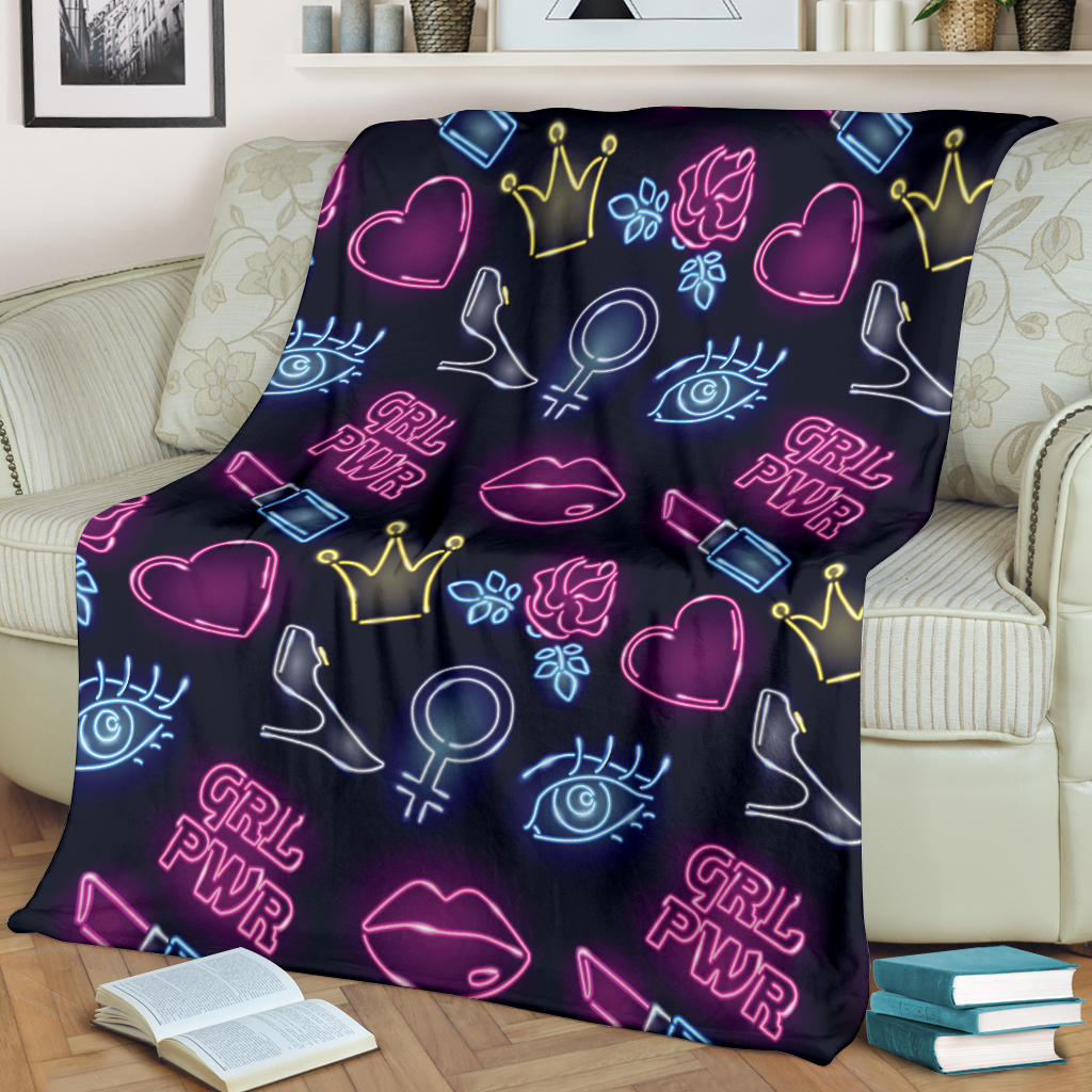 Lipstick Neon Pattern Print Design 02 Premium Blanket