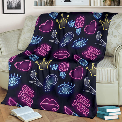 Lipstick Neon Pattern Print Design 02 Premium Blanket