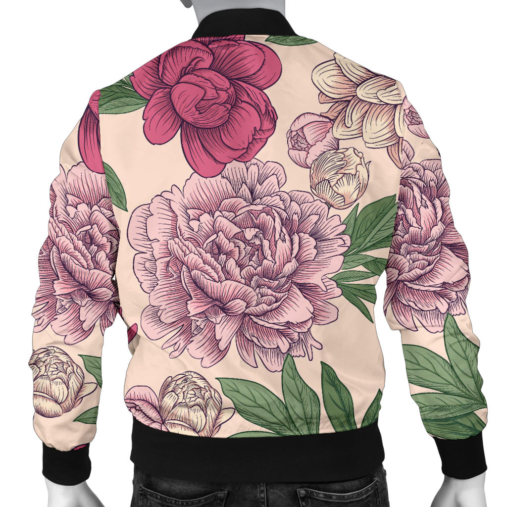 Peony Pattern Print Design A01 Men Bomber Jacket