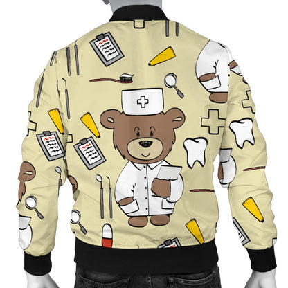 Nurse Bear Pattern Print Design A02 Men Bomber Jacket