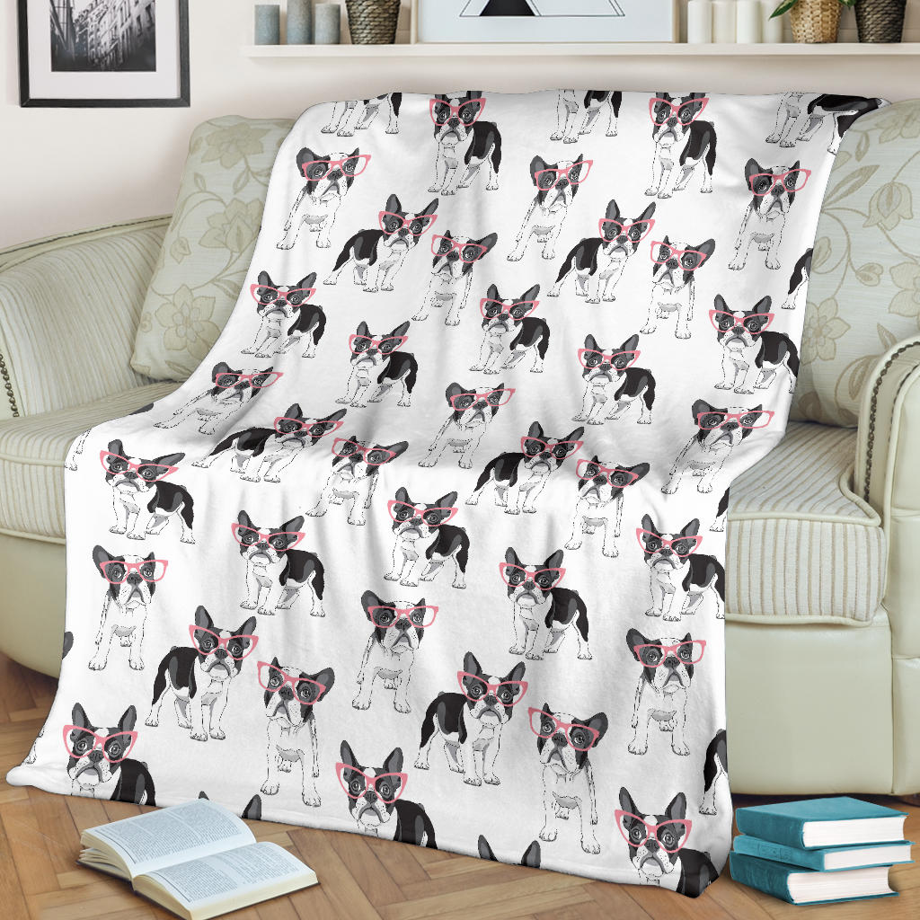Boston Terrier Pattern Print Design 03 Premium Blanket