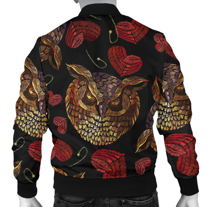Owl Pattern Print Design A08 Men Bomber Jacket