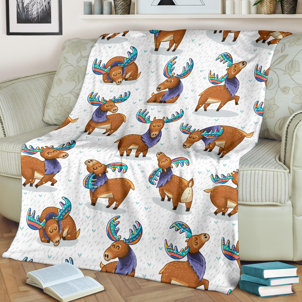Moose Cute Pattern Print Design 01 Premium Blanket