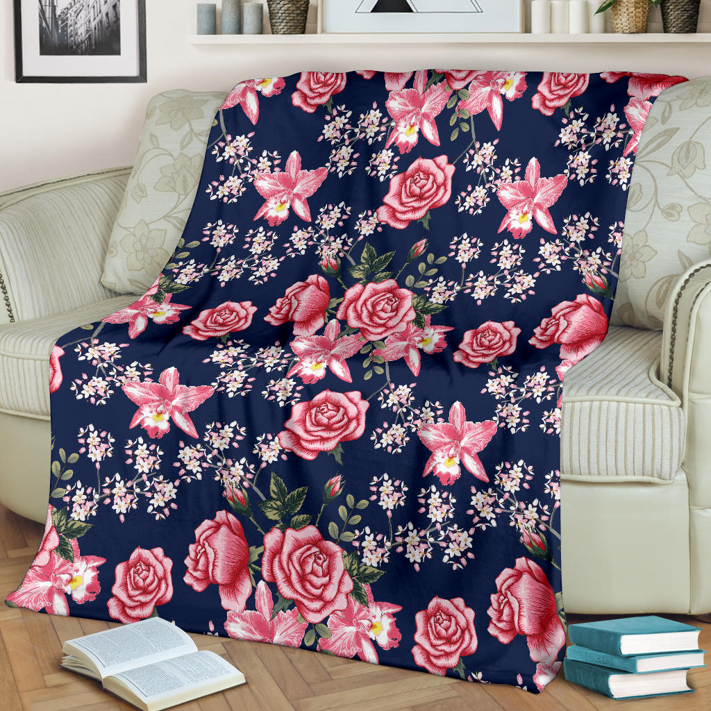 Rose Pattern Print Design A05 Premium Blanket