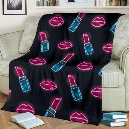 Lipstick Color Neon Pattern Print Design 03 Premium Blanket