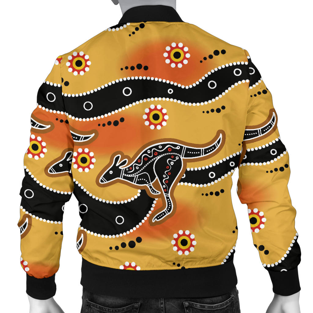 Kangaroos Aboriginal Pattern Print Design 06 Men Bomber Jacket