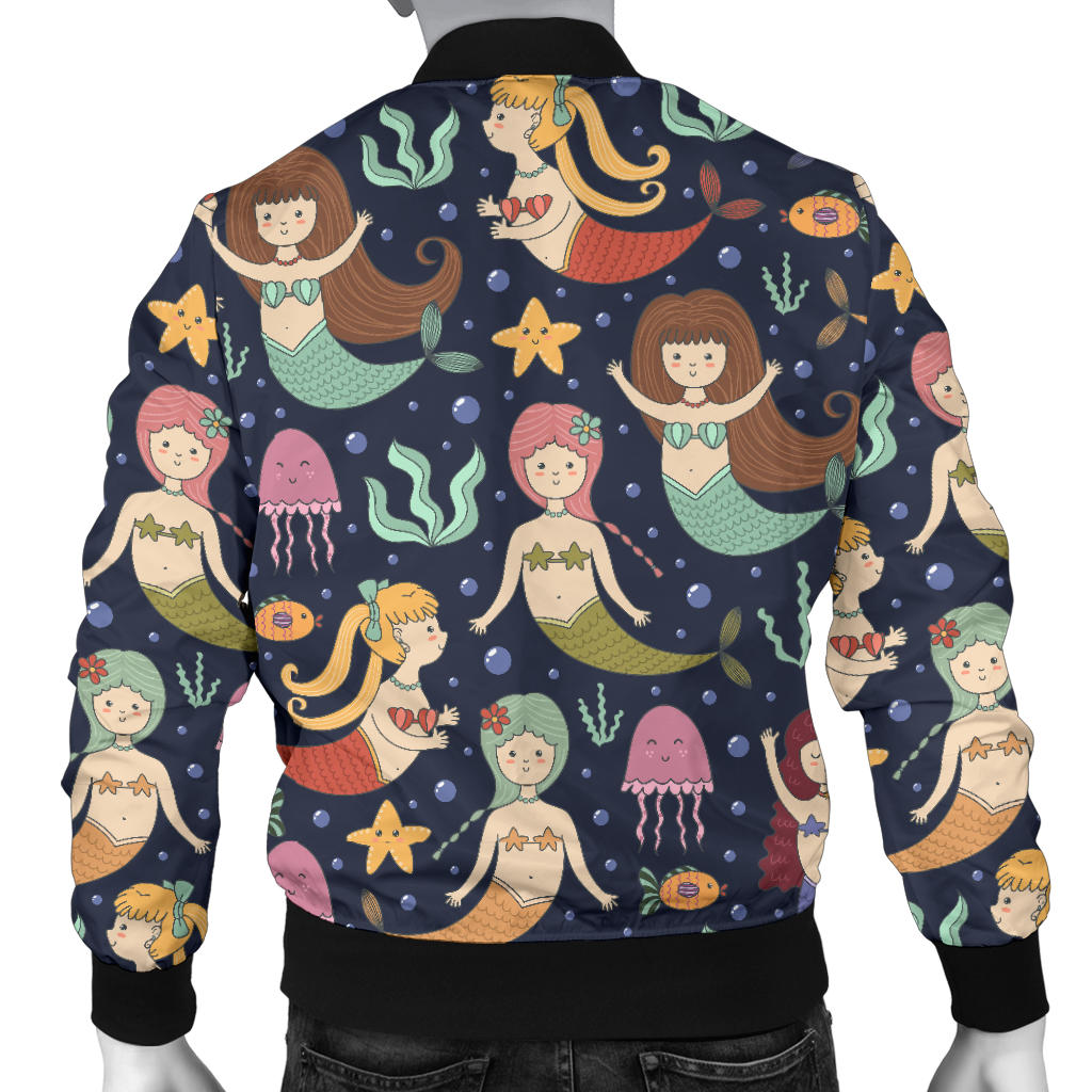 Mermaid Cartoon Pattern Print Design 03 Men Bomber Jacket