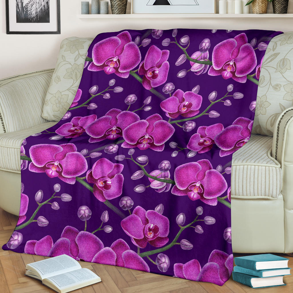Orchid Pattern Print Design A03 Premium Blanket