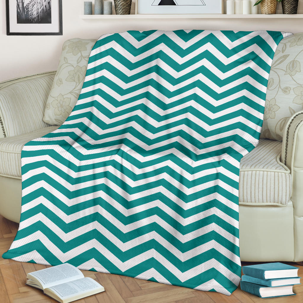 Chevron Teal Pattern Print Design 02 Premium Blanket