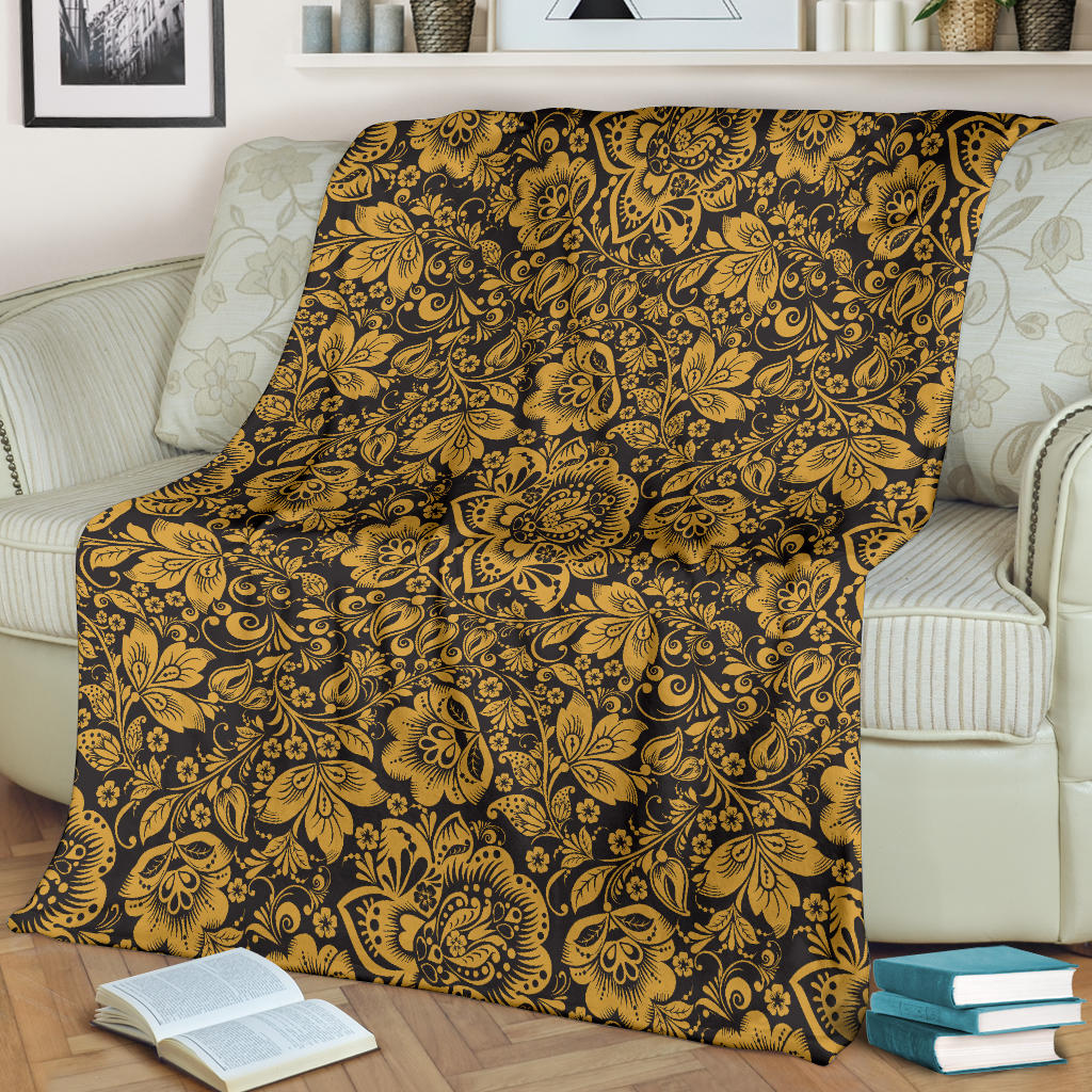 Brocade Gold Pattern Print Design 01 Premium Blanket