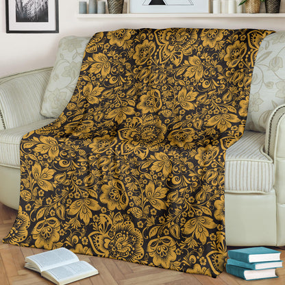 Brocade Gold Pattern Print Design 01 Premium Blanket