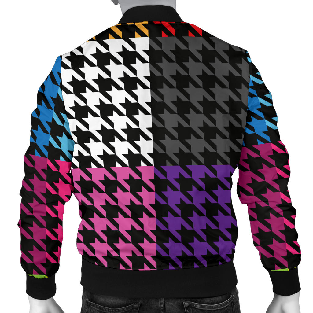 Houndstooth Colorful Pattern Print Design 01 Men Bomber Jacket