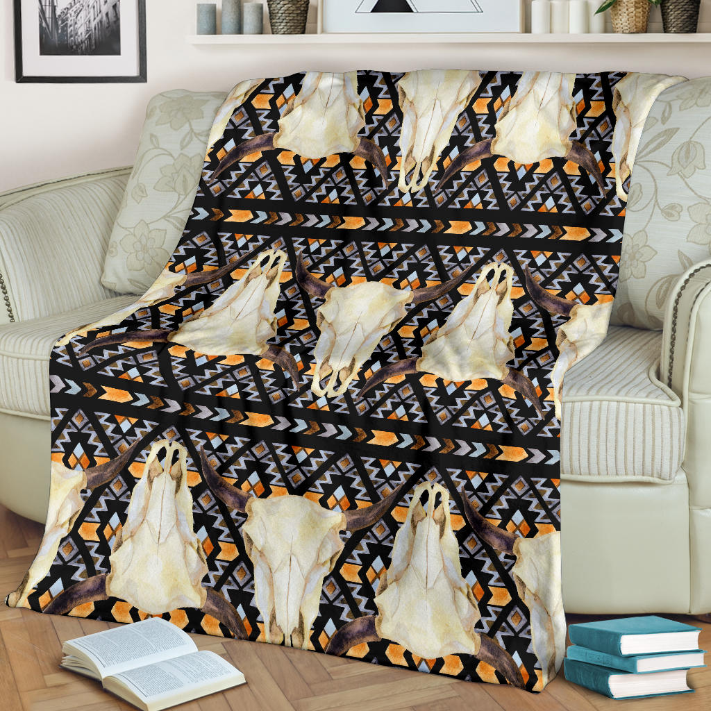 Buffalo Head Pattern Print Design 03 Premium Blanket