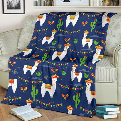 Llama Cactus Pattern Print Design 05 Premium Blanket