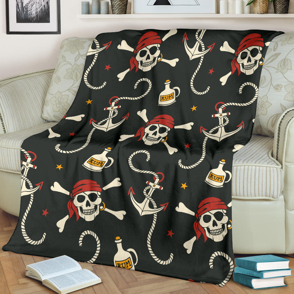 Pirate Pattern Print Design A02 Premium Blanket