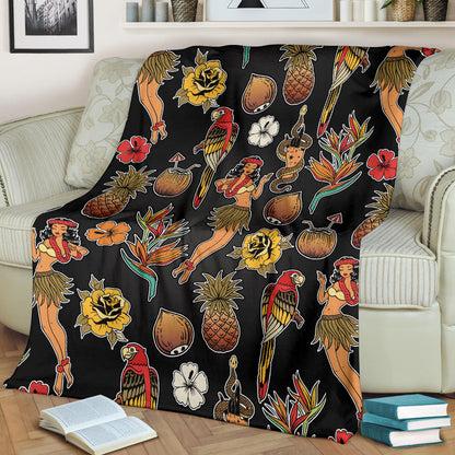 Hula Dancers Hawaiian Style Pattern Print Design 02 Premium Blanket