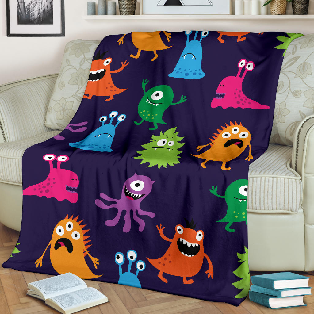 Monster Cartoon Pattern Print Design 02 Premium Blanket