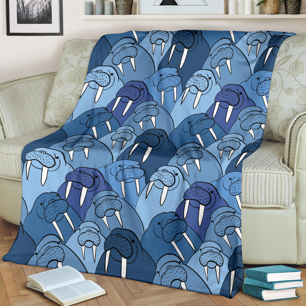 Walrus Pattern Print Design 01 Premium Blanket