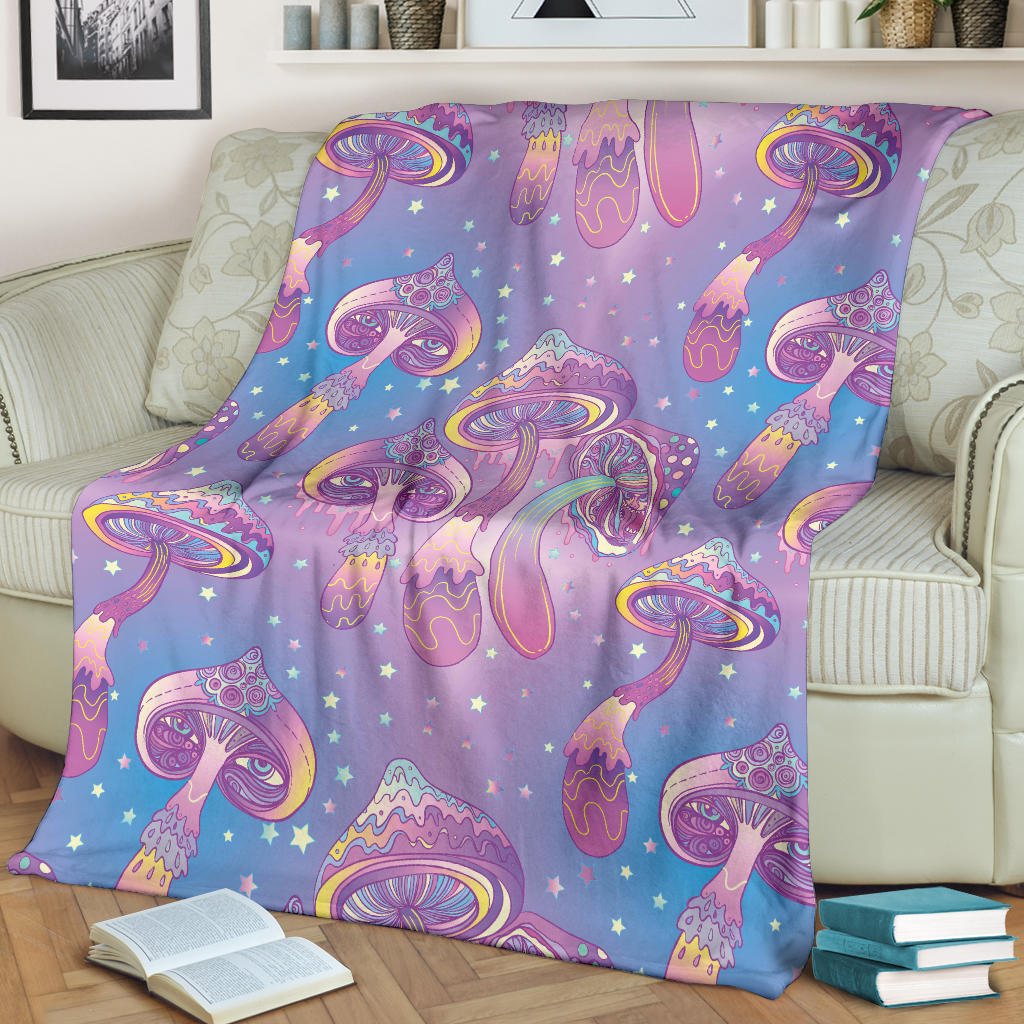 Psychedelic Mushroom Pattern Print Design A01 Premium Blanket