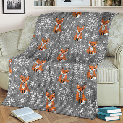Knit Red Fox Pattern Print Design 02 Premium Blanket